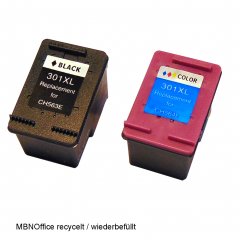 Patrone recycelte HP 301 BK  und HP 301 CL XL / 1+1 St�ck / wiederbef�llt