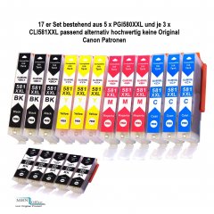 PGI580BK, CLI581 alle Farben XXL kompatible Canon-Tintenpatronen 17 St�ck