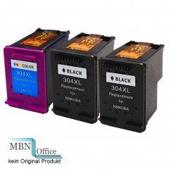 HP304 2x schwarz und 1x farbig recycelte Tintenpatronen